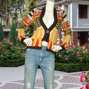 Anthropologie Sparrow Aztec Tribal Boho Print Knit Onam Wool Cardigan Sweater